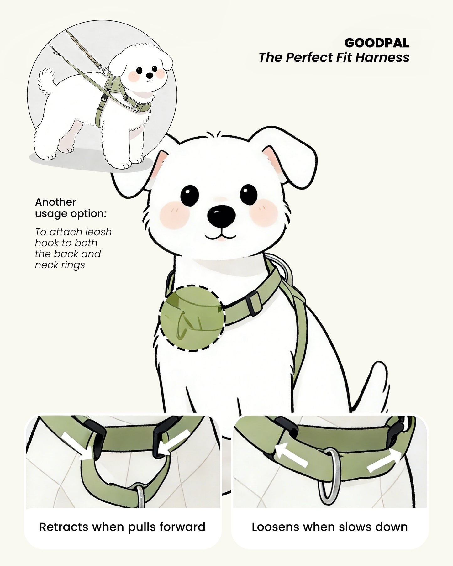 Eco-friendly Everyday Dog Harness for good pals - in Oat and Olive